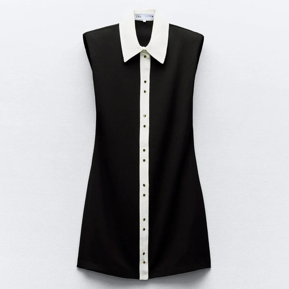 ZARA SHOULDER PAD BLACK MINI DRESS NWT - Picture 2 of 9